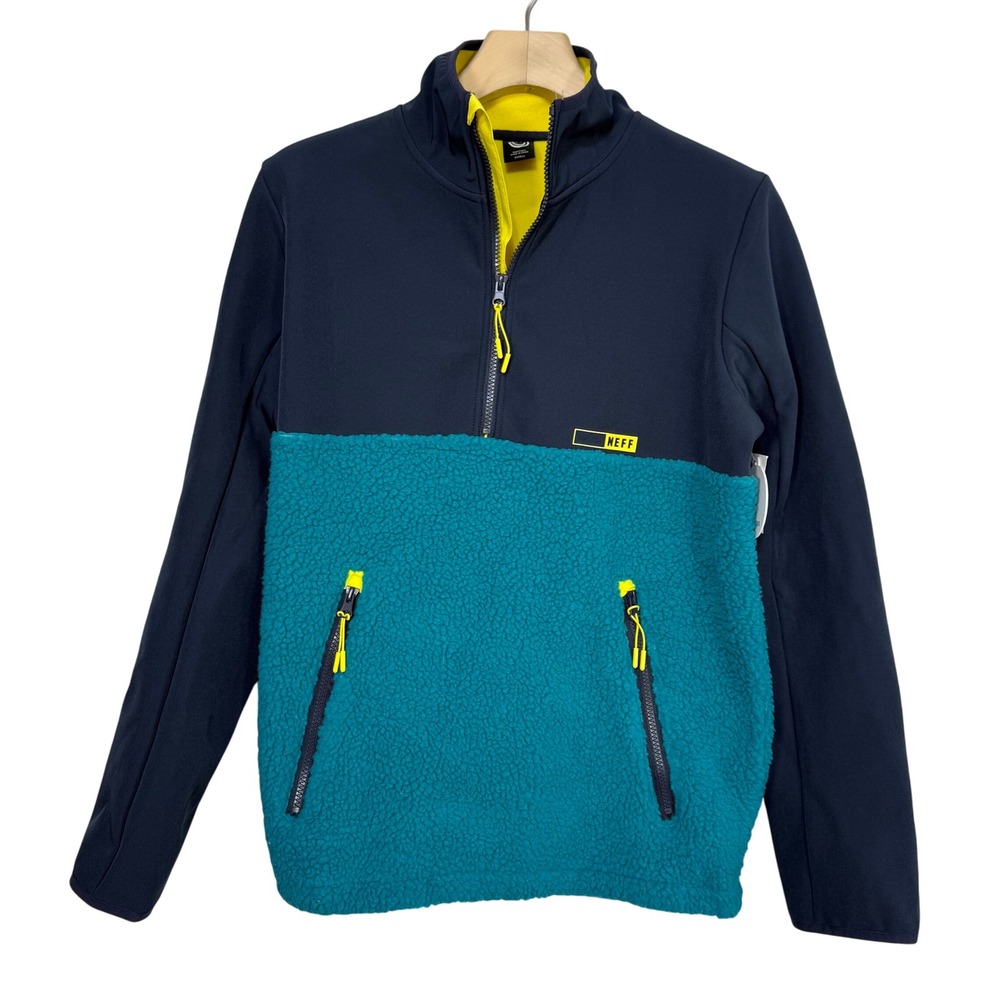 NEFF Men's Throw Back Mock Neck 1/4 Zip Pullover Jacket Size S Blue Teal